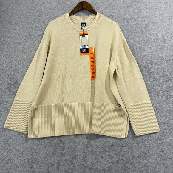 NEW Gap Beige Women's XXL Cotton Knit Sweater Crewneck Long Sleeve Ribbed - Picture 1 of 7